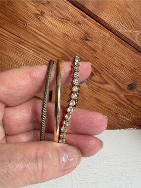 Gold-Tone Crystal Tennis Bracelet with Two Gold Bangles